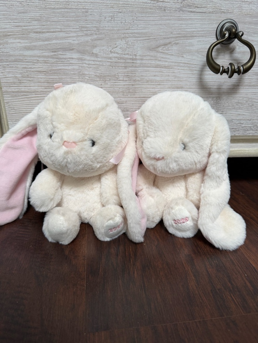 Set of 2 2026 Cream Bunnies with Pink Accents perfect gift for newborn baby girl